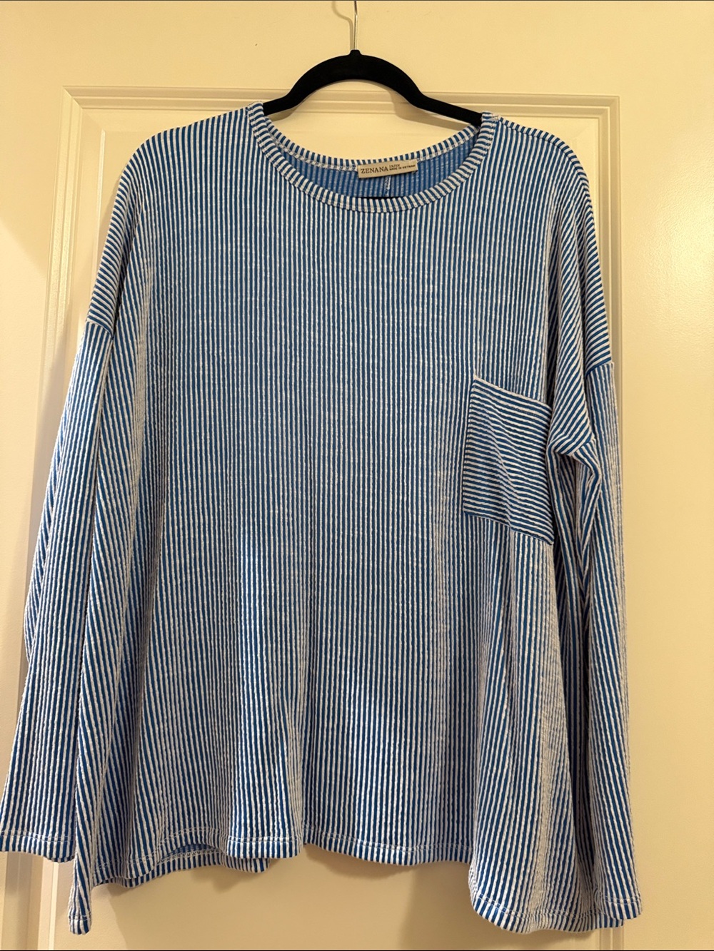 Zenana Blue and White Striped Long-Sleeve Top